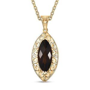 Brazilian Smoky Quartz Pendant in 18K YG Plating with Stainless Steel Necklace